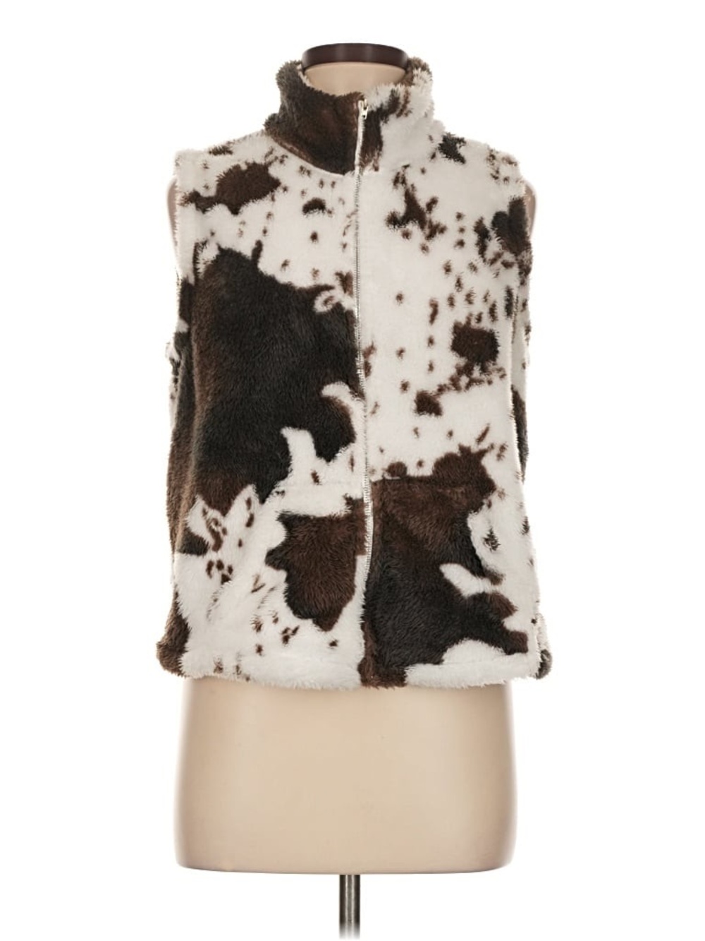 Cozy Faux-Fur Cow Print Vest – Size Medium - Picture 2 of 6